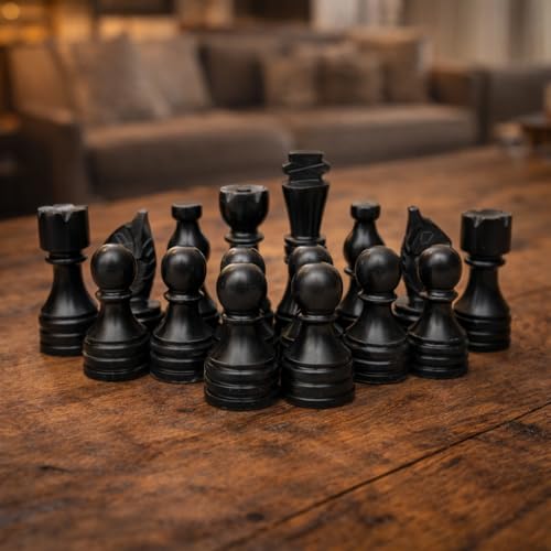 Handcrafted Premium Marble Chess Pieces Set – Elegant 32-Piece Replacement for 12-15 Inch Chess Boards Storage Box (Black and Onyx) - color: Black and Onyx