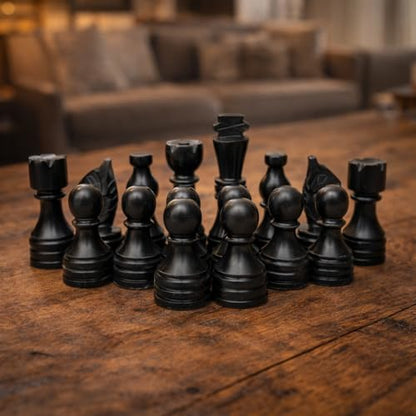 Handcrafted Premium Marble Chess Pieces Set – Elegant 32-Piece Replacement for 12-15 Inch Chess Boards Storage Box (Black and Onyx) - color: Black and Onyx