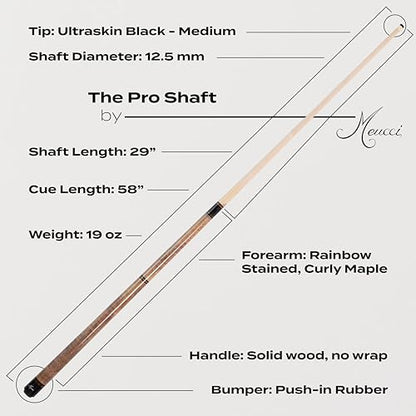 Meucci Pool Cue - All Natural Wood with Rainbow Stain - Pool Stick with Maple Forearm, Solid Wood Handle, High Impact Cue Tips for Low Deflection Pool Cue Stick - 19 Oz Professional Billiard Cue Stick