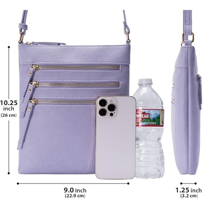 Solene Crossbody Bag Functional Multi Pocket Messenger Purse Top Zip Closure Shoulder Handbag With Adjustable Strap - color: Lavender