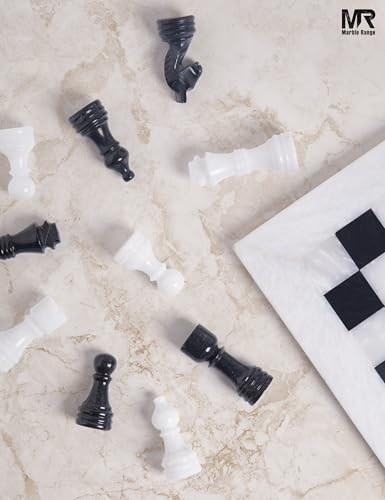 Marble Chess Set 12" Inches White and Black with Storage Box and 2 Extra Queen Handmade Classic Board Games for Adults, Luxury Chess Board & Marble Chess Set for Adults - color: White & Black