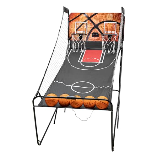 Dual Shot Arcade Basketball Game Indoor with LED Scoring System and 5 Basketball, 8 Game Options, 2 Player Foldable Basketball Shooting Game for Kids, Adults