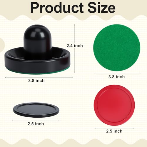 Coopay Air Hockey Paddles and Pucks, Air Hockey Pushers with Nylon Storage Bag, Goal Handles Paddles Replacement Accessories for Game Tables(4 Pushers 96mm with Pads, 8 Pucks 64mm) - color: Red, Black, Blue, Green