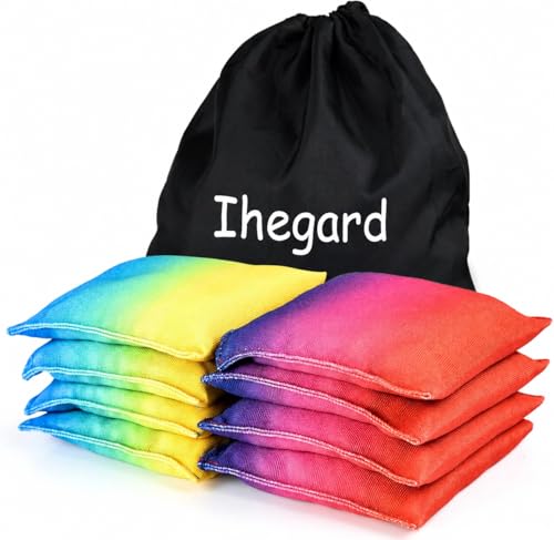 Cornhole Bags Set of 8, Weather Resistant Cornhole Bean Bags with Gradient Design, Durable Modified Size Corn Hole Bags for Outdoor Tossing Games, Includes Tote Bag - color: DBluePurpleRed & BlueGreenYellow