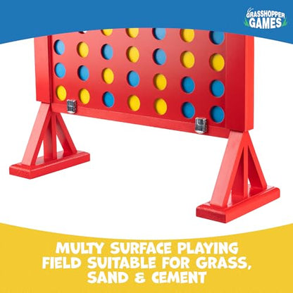 Giant 4-in-A-Row - Classic Connecting Game, Wood Set, Indoor-Outdoor Play, Travel Bag, Party-Table-Backyard Activity, Family Age 3+