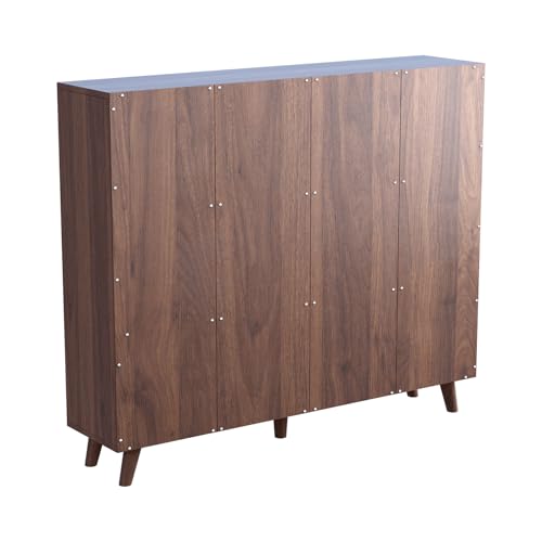 OSCHF Cubby Shelf Bookcase with Doors - Wooden 11 Cube Floor Standing Open Bookshelf with Solid Wood Legs, 3-Tier Storage Cabinet, Walnut - color: Walnut