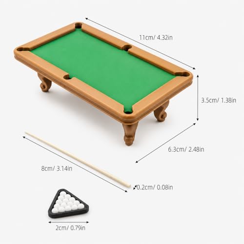 DECHOUS 1 Set Miniature Dollhouse Pool Table Set - 1:12 Scale Mini Billiard Table with Cues and Balls - Dollhouse Game Room Decor