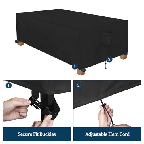 Easy-Going Patio Furniture Cover Waterproof Outdoor Rectangular Table Cover with Seal Tape at Seams (72"L x 44"W x 23"H, Black) - color: Black, size: 72"L x 44"W x 23"H