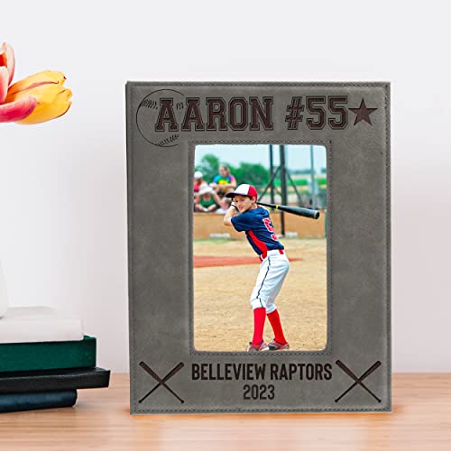 My Personal Memories Custom Monogrammed Baseball Sports Picture Frame Gifts - Personalized 4x6, 5x7, 8x10 Photo Frames for Athletes, Coaches, Teams, Kids, Awards (Gray) - color: Gray