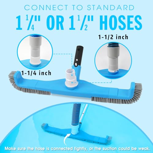 TidyMister 20" 2 in 1 Pool Brush Vacuum Head with Swivel Hose Connection & Sturdy Nylon Bristles for Heavy Duty Inground & Above- Ground Pool Cleaning - Connecting 1-1/4" or 1-1/2" Hose (No Pole) - size: 20inch