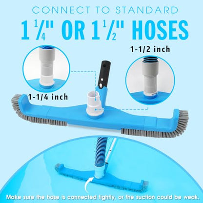 TidyMister 20" 2 in 1 Pool Brush Vacuum Head with Swivel Hose Connection & Sturdy Nylon Bristles for Heavy Duty Inground & Above- Ground Pool Cleaning - Connecting 1-1/4" or 1-1/2" Hose (No Pole) - size: 20inch