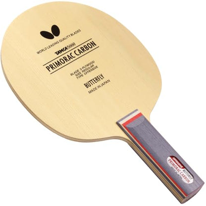 Primorac Carbon Blade - Butterfly Table Tennis Blade - TAMCA 5000 Carbon Fiber Blade - Cypress Wood Fiber Blade - Professional Table Tennis Blade - FL and ST Handle Type - Made in Japan - style: ST Handle