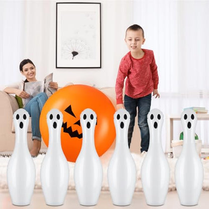 Lunmon 11 Pcs Easter Giant Inflatable Bowling Set 27 Inch Carrot Pins with 23 Inch Bowling Ball Indoor Outdoor for Adults Easter Party Yard Indoor Outdoor Games Supplies(Ghost) - style: Ghost