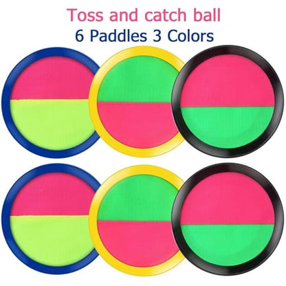 Aneco Toss and Catch Paddle Game Set Disc Paddles and Toss Ball Sport Game with Storage Bag, 6 Paddles and 6 Balls - color: Black/Blue/Yellow