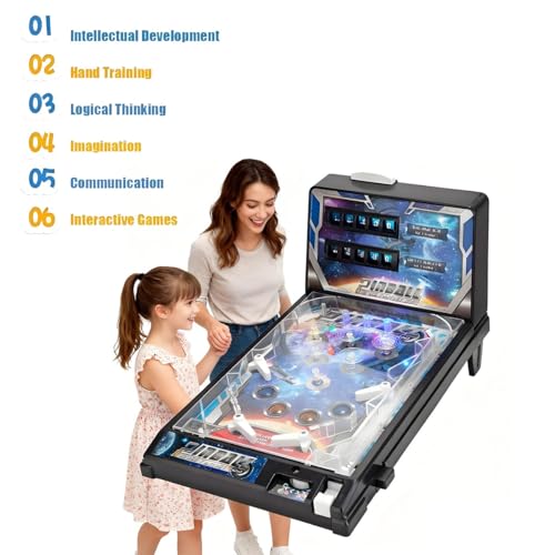 Retro Arcade Electronic Tabletop Pinball Machine - Desktop Ball Shooting Game with Vibrating Bumpers, LED Lights Sound Effects | Portable Mini Pinball | Gift for Ages 4+