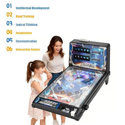 Retro Arcade Electronic Tabletop Pinball Machine - Desktop Ball Shooting Game with Vibrating Bumpers, LED Lights Sound Effects | Portable Mini Pinball | Gift for Ages 4+