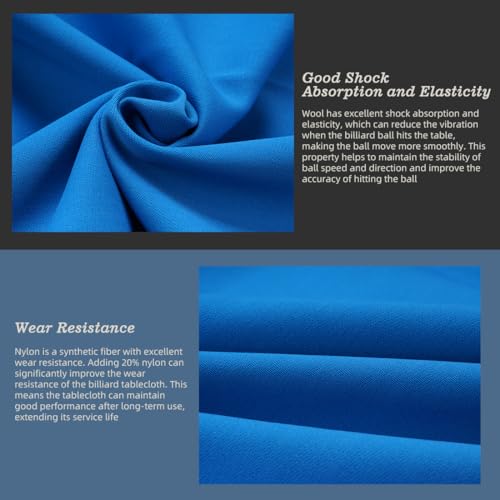 KONLLEN 9ft Pool Table Felt, 80/20 Wool Nylon Blend Billiard Table Cloth with Pre-Cut Strips, Professional Replacement Felt for Home & League Play - color: 003-Blue
