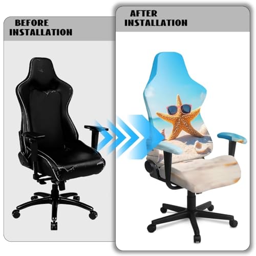 Cool Starfish Gaming Chair Covers Slipcovers 4Pcs with Armrest Cover Breathable Computer Gaming Chair Cover Stretchable Elastic Machine Washable of Computer Video Game Office Chairs Cover - color: Cool Starfish
