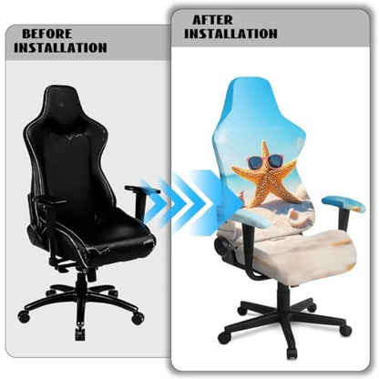 Cool Starfish Gaming Chair Covers Slipcovers 4Pcs with Armrest Cover Breathable Computer Gaming Chair Cover Stretchable Elastic Machine Washable of Computer Video Game Office Chairs Cover - color: Cool Starfish