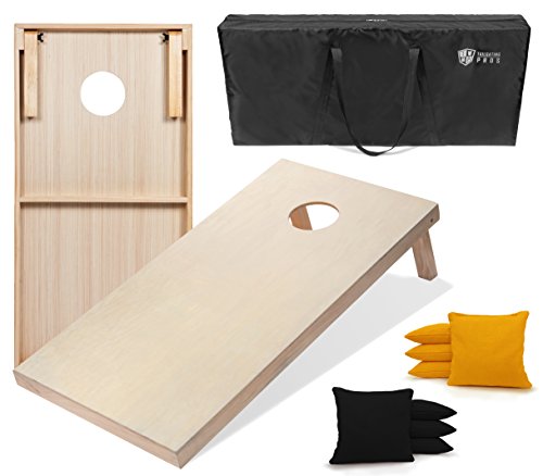 Tailgating Pros 4'x2' & 3'x2' Premium Cornhole Boards w/Carrying Case & Set of 8 All Weather Cornhole Bags - color: Black/Yellow