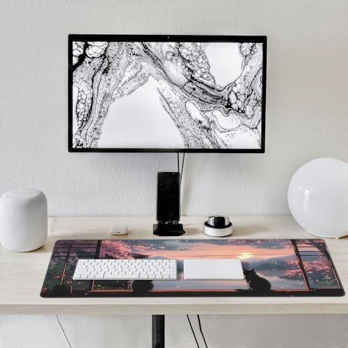 Large Extended Gaming Mouse Pad with Stitched Edges, (35.4X15.7In) Durable Non-Slip Natural Rubber Base, Waterproof Computer Keyboard Pad Mat for Esports Pros/Gamer/Desktop/Office/Home (D) - color: D