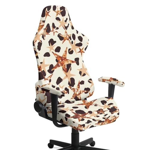 Star Cow Print Gaming Chair Slip Cover Set Universal Fit Computer & Gaming Chair Slipcover with 2 Armrest Covers for Computer Office Seat - color: Brown - Star Cow