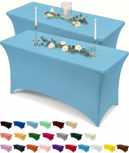 Utopia Kitchen Spandex Tablecloth 2 Pack [6FT, Blue Mist] Tight, Fitted, Washable and Wrinkle Resistant Stretch Rectangular Patio Table Cover for Event, Wedding, Banquet & Parties [72Lx30Wx30H Inch] - color: Blue Mist, size: 6 Feet - 2 Pack
