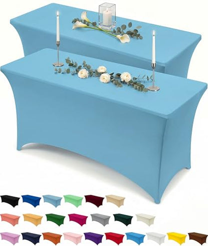 Utopia Kitchen Spandex Tablecloth 2 Pack [6FT, Blue Mist] Tight, Fitted, Washable and Wrinkle Resistant Stretch Rectangular Patio Table Cover for Event, Wedding, Banquet & Parties [72Lx30Wx30H Inch] - color: Blue Mist, size: 6 Feet - 2 Pack
