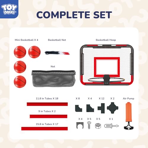 TOY Life Arcade Basketball Game Set Height Adjustable Easy Set Up with 4 Balls and Hoop Game for Kids 3 to 12 Years Old Indoor Outdoor Sport Play, Air Pump Included, Toys for Boys 5-7 Competition