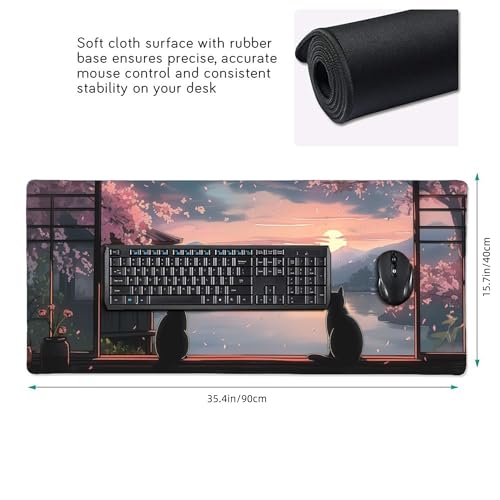Large Extended Gaming Mouse Pad with Stitched Edges, (35.4X15.7In) Durable Non-Slip Natural Rubber Base, Waterproof Computer Keyboard Pad Mat for Esports Pros/Gamer/Desktop/Office/Home (D) - color: D