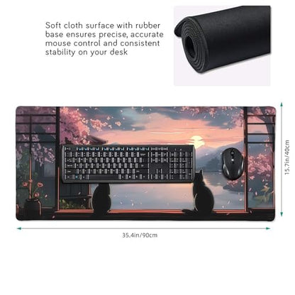 Large Extended Gaming Mouse Pad with Stitched Edges, (35.4X15.7In) Durable Non-Slip Natural Rubber Base, Waterproof Computer Keyboard Pad Mat for Esports Pros/Gamer/Desktop/Office/Home (D) - color: D