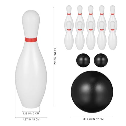 Toddmomy Kids Bowling Balls Toy Small Plastic Bowling Set Includes 10 Classical White Pins and 2 Black Balls Toddler Sport Toy for Indoor Outdoor Activities Party Family Games,16cm