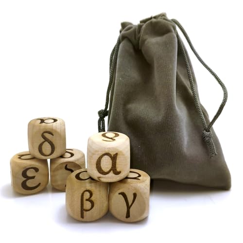 20MM Wood Dice Set Creative Design Greek Alphabet Pattern Wooden Rolling Dices Party Game Roll Decider 6 Pcs