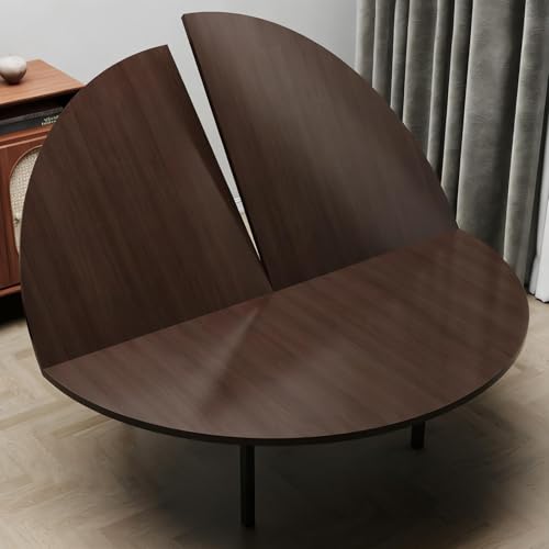 Foldable Round Wood Table Top Extender - Diameter 71 inch, 67 lbs | Indoor, dark walnut, folds for easy storage, no legs, fits 10-12 people, catering party tables, kitchen dining room tabletop - size: D-70.87IN