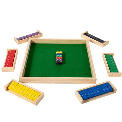 Chess Game Shut The Box Dice Game for Adults Classics Wooden Board Table Math Games for Classroom,Home,Party or Pub 2-6 Player(Colored)