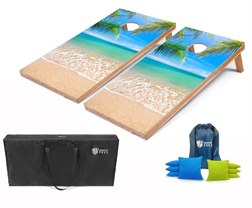Tailgating Pros Lightweight Regulation Cornhole Boards – 2x4 ft, Portable & Durable with Bright, Fun Printed Designs – Outdoor Game Set for Backyard, Tailgating & Beach - color: Beach