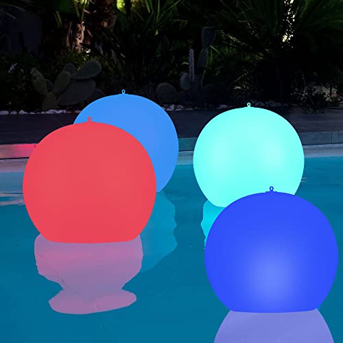 Blibly Solar Floating Pool Lights, 2 Pack 14 inch Solar Powered Waterproof Color Changing Inflatable Swimming LED Glow Ball Light - size: 2Pack