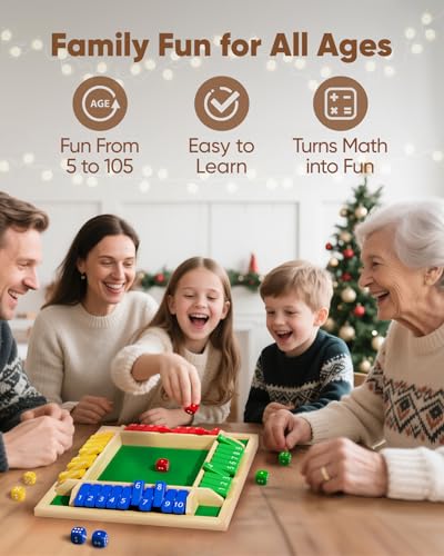 Classic Original Shut The Box Game, Math Dice Board Game for Family Night Classroom Travel, Wooden Table for Group Kid Adult Senior, Camp Party Bar, Easy Quick and Fun, 2-4 Players - size: 8.7in