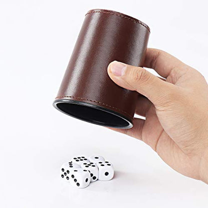 5X Dice Cup Set, PU Leather Dice Shaker Cups with 30 Dices for Bar Party Yahtzee Farkle Dice Games, Coffee (5, Brown) - color: Brown X5