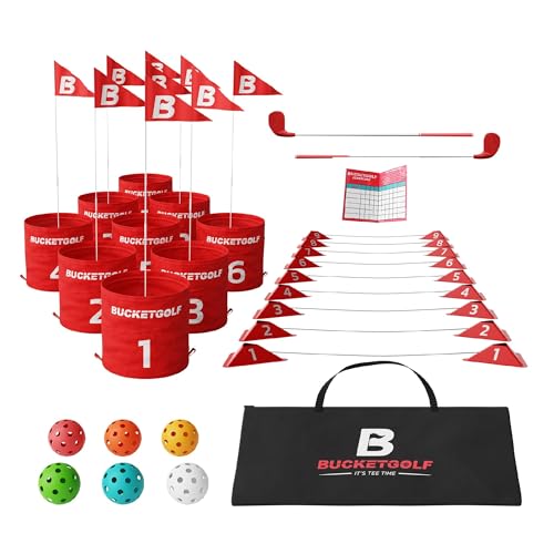 bucketgolf 9 Hole Bundle - Outdoor Golf Game for All Ages. Adults, Kids, Family. Play Anywhere - Yards, Beach, Park, Backyard. Includes 2 Clubs (1 RH + 1 LH) - size: 2 Clubs (1 RH + 1 LH)