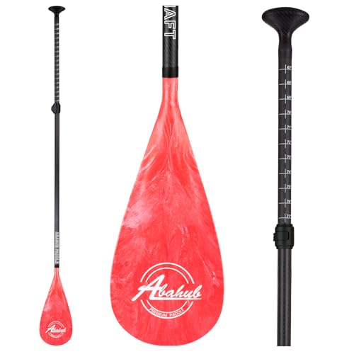 Abahub Carbon Fiber SUP Paddles, 1 x 3 Section Adjustable 67" - 86" Carbon Fiber Shaft, Lightweight Stand-up Paddle Oars for Paddleboards, with a Carrying Bag - color: Carbon Fiber Shaft & Red Wave Print Plastic Blade