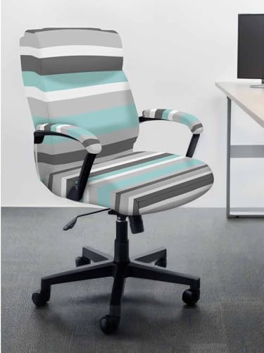 Geometric Stripes Office Chair Cover with Armrest Covers, Grey Turquoise Universal Stretch Desk Rotating Chair Slipcovers, Removable Seat Protector with Zipper, M - color: Blue, size: Medium & 2PCS Armrest Covers