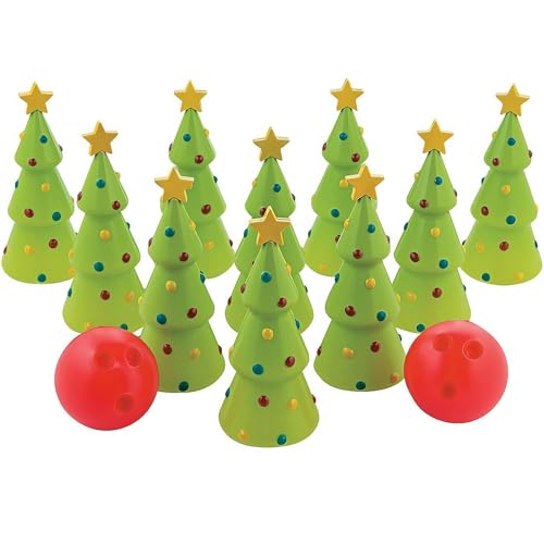 Fun Express Holiday Christmas Bowling Set (Comes with 10 pins and 2 Balls) Christmas Party Games