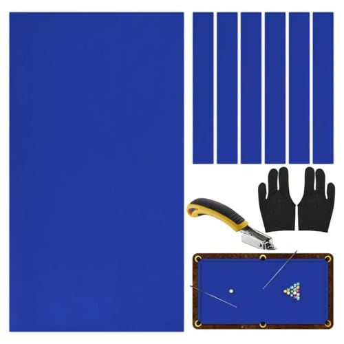 STRONGBERRY Pre-Cut Pool Table Felt Replacement Kit - 8ft Billiard Cloth w/Gloves, Strips & Tools, Felt for Pool Tables - color: BLUE