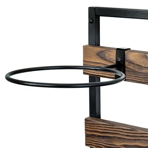 MyGift 9 Hook Industrial Black Metal and Rustic Burnt Solid Wood Wall Mounted Sports Balls Display, Gym or Garage Storage for Basketball Volleyball Soccer Ball Holder Rack