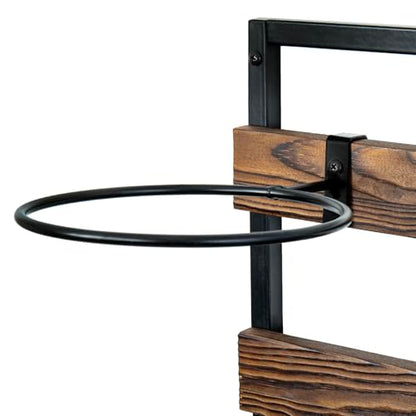 MyGift 9 Hook Industrial Black Metal and Rustic Burnt Solid Wood Wall Mounted Sports Balls Display, Gym or Garage Storage for Basketball Volleyball Soccer Ball Holder Rack