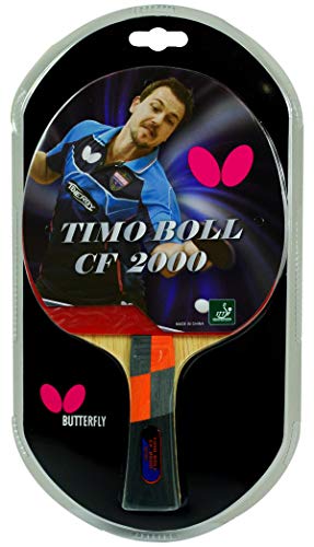 Butterfly Timo Boll Carbon Fiber Ping Pong Paddle | ITTF Approved Table Tennis Racket | Ping Pong Sponge and Rubber | Carbon Layers in Ping Pong Racket for Power | Professional Ping Pong Paddle - style: 2000 Model