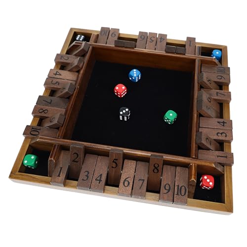 Pacific Shore Games Shut the Box Game 4 Player, Walnut Stained Wood, Dice Games, Wooden Board Games for Adults, 10 Number Tiles, 12 inch Board - color: Walnut