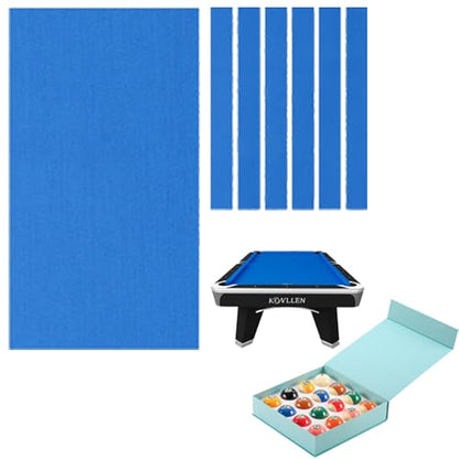 KONLLEN 9' Pool Table Felt and Pool Table Accessories(with 6 Cloth Strips Pre Cut Billiard Table Cloth Felt Billiard Cloth and 2-1/4" Regulation Size 16 Pool Balls Billiard Set)
