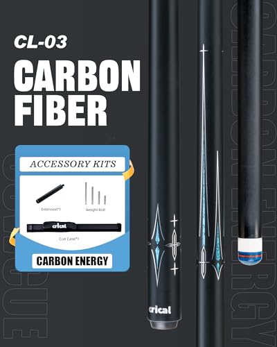 CRICAL Carbon Fiber Pool Cue Stick 58" Billiard Cue Sticks Professional Low Deflection Pool Sticks with 3/8 * 8 Pin Joint and 12.5mm Tip - color: 014-CL03 set